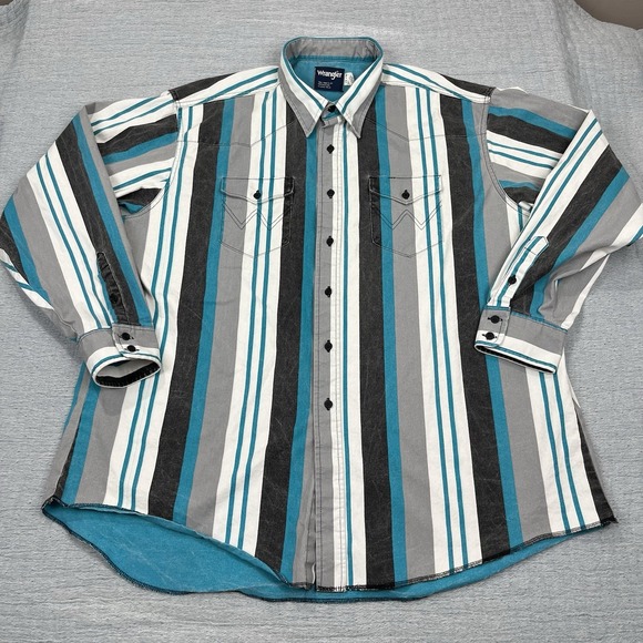 Vtg Wrangler Brushpopper Shirt X Long Tails Multicolor Striped Mens 19X36 USA - Picture 1 of 6